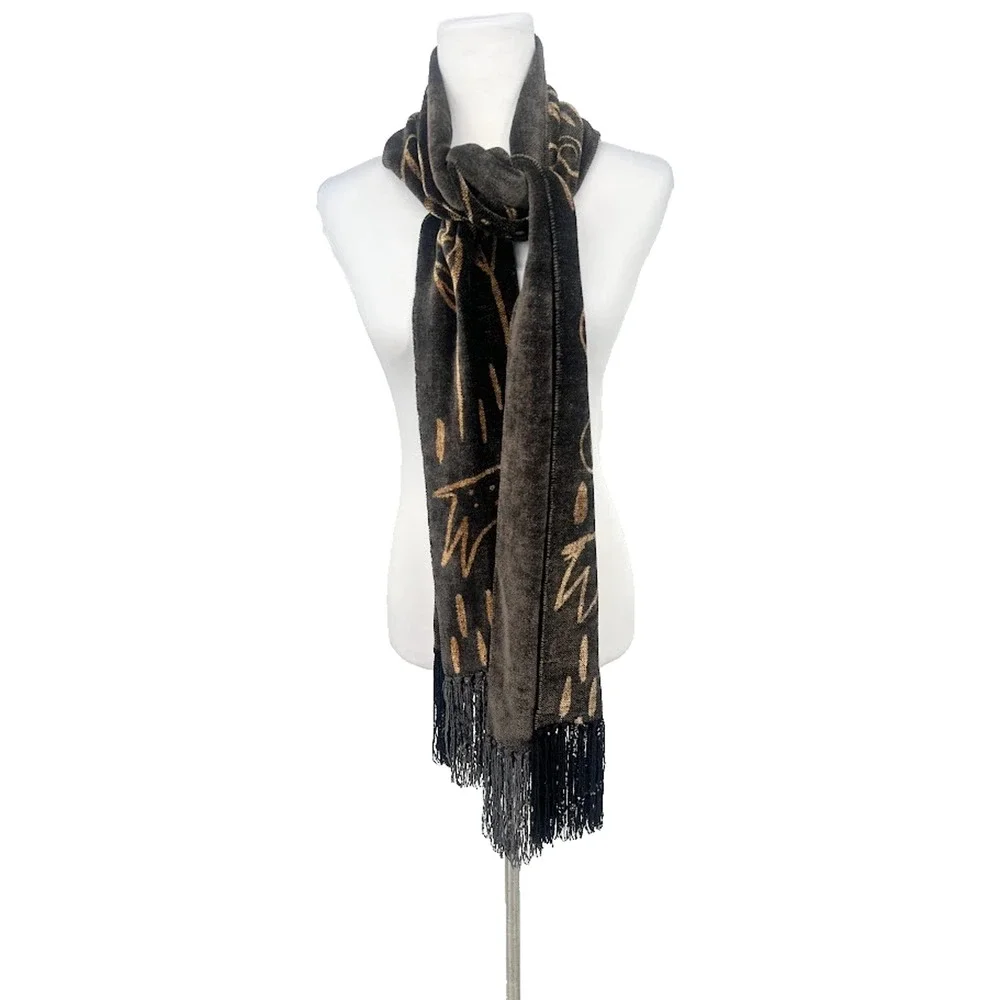 Maude Andrade Handwoven Elegance Artisian Tribal Folk Fringe Chenille Scarf 74